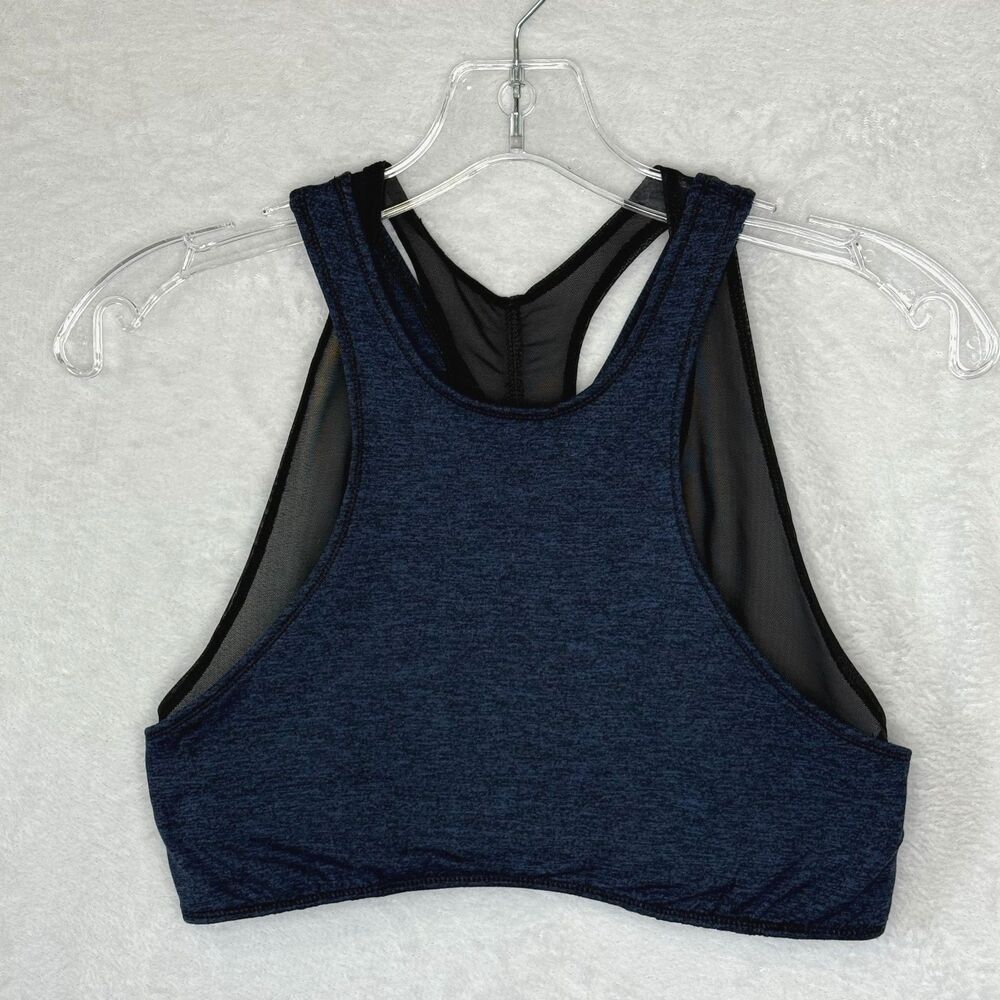 Free People Movement Blue Racerback Black Mesh Sports Bra Size S Athleisure Yoga